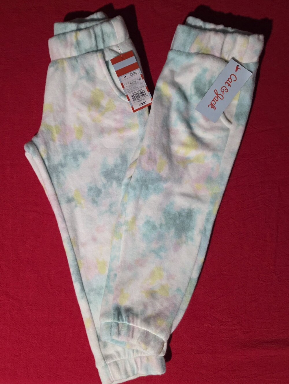 2 Pair-3T And 4T Cat & Jack White Pastel Tie-Dye Fleece Joggers